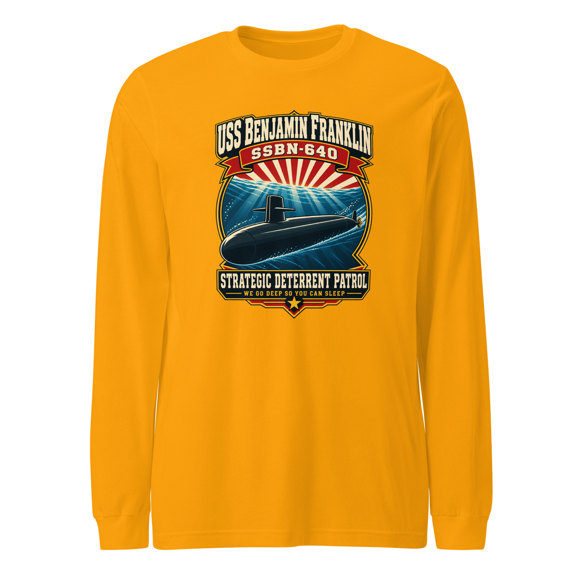 USS Benjamin Franklin (SSBN-640) Deterrent Patrol Long Sleeve Shirt - Retro