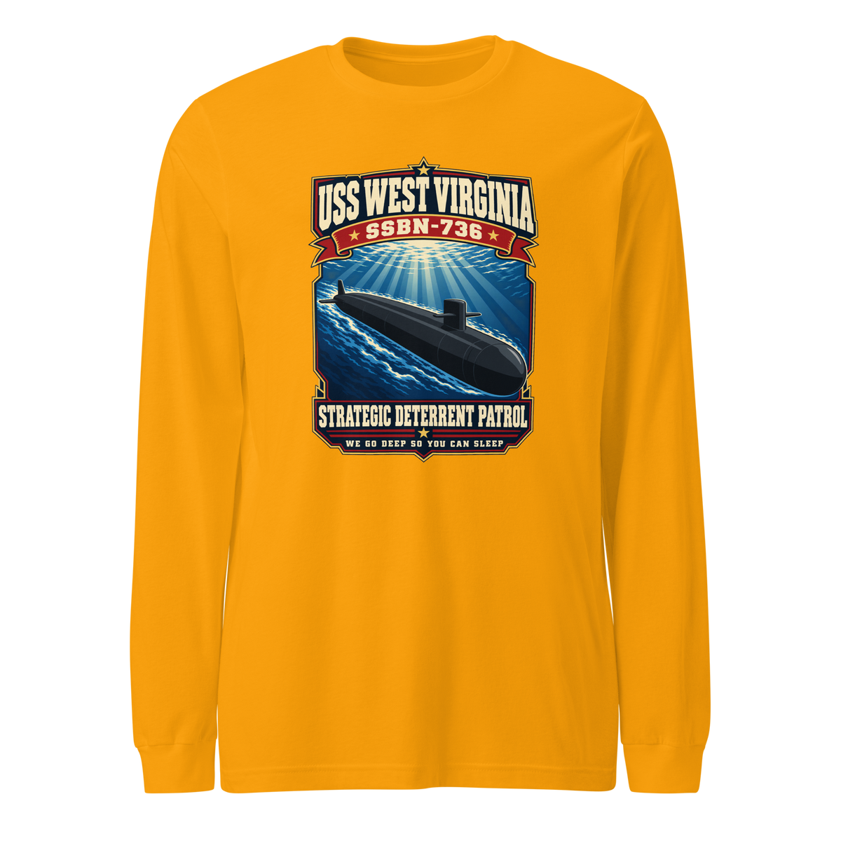 USS West Virginia (SSBN-736) Deterrent Patrol Long Sleeve Shirt - Retro