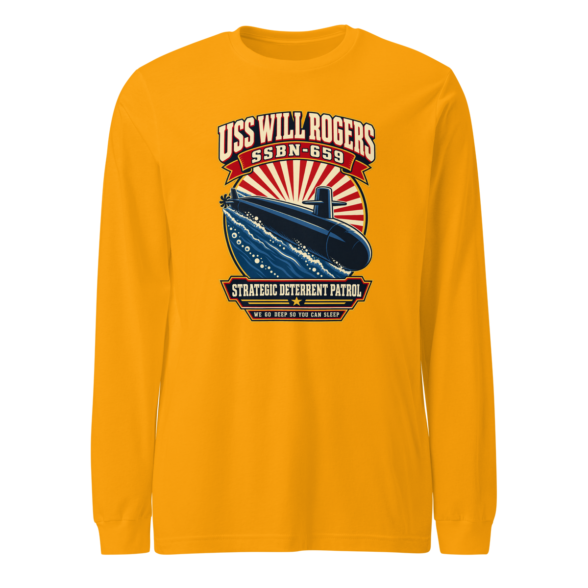 USS Will Rogers (SSBN-659) Deterrent Patrol Long Sleeve Shirt - Retro