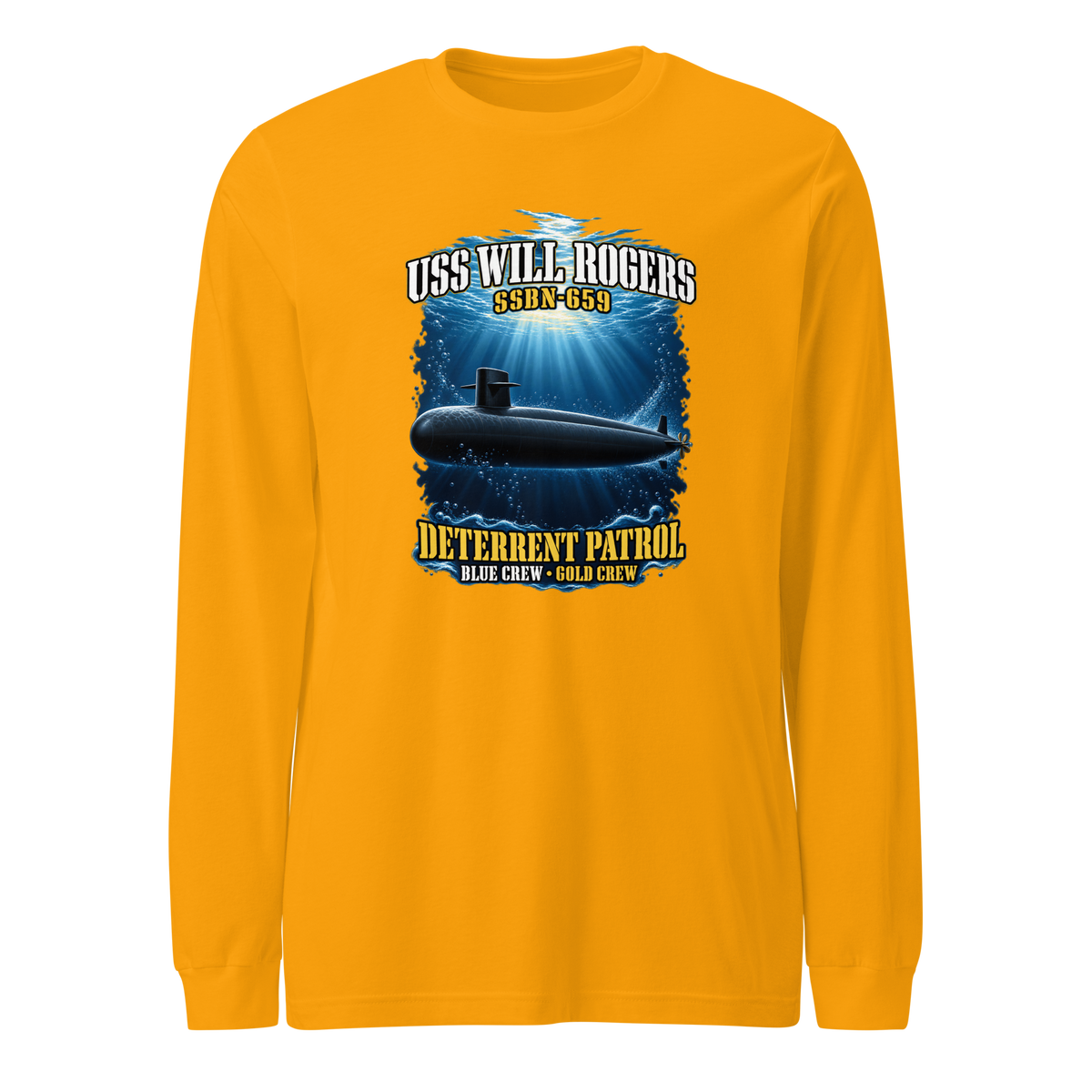 USS Will Rogers (SSBN-659) Deterrent Patrol Long Sleeve Shirt - Deep Water