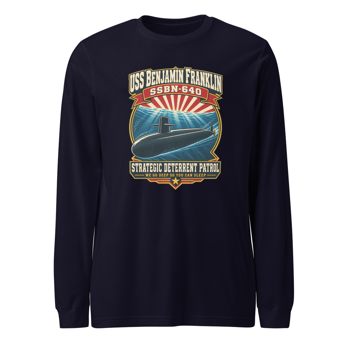 USS Benjamin Franklin (SSBN-640) Deterrent Patrol Long Sleeve Shirt - Retro