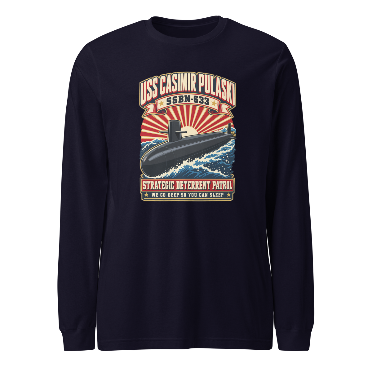 USS Casimir Pulaski (SSBN-633) Deterrent Patrol Long Sleeve Shirt - Retro