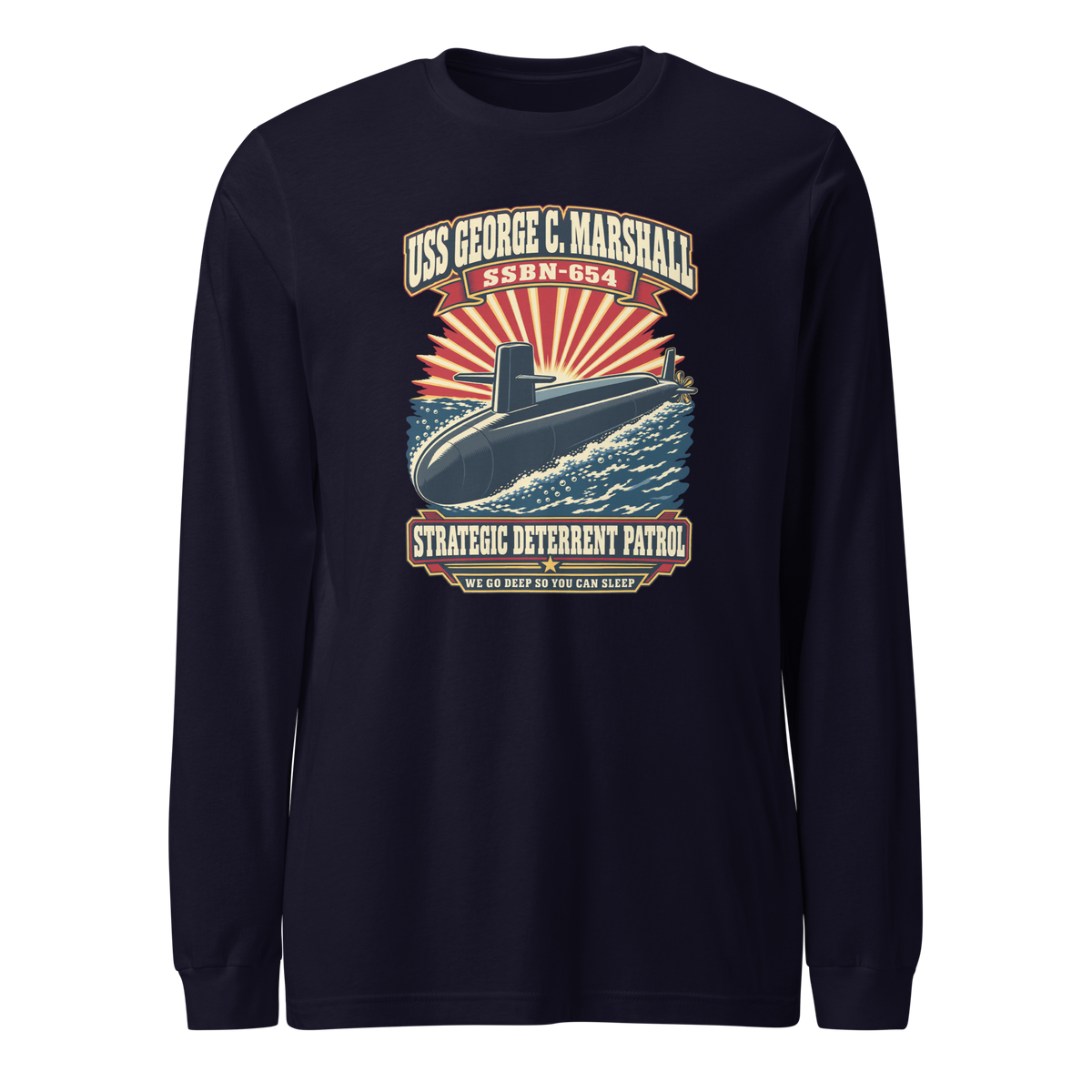 USS George C. Marshall (SSBN-654) Deterrent Patrol Long Sleeve Shirt - Retro