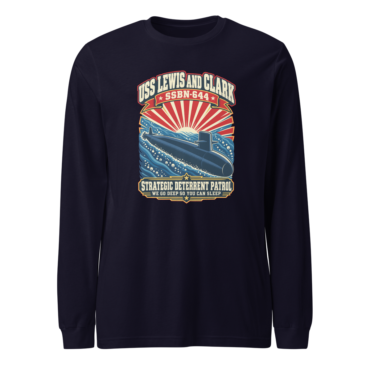 USS Lewis and Clark (SSBN-644) Deterrent Patrol Long Sleeve Shirt - Retro