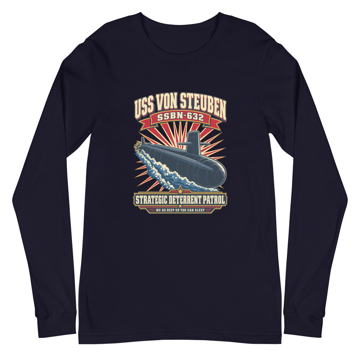 USS Von Steuben (SSBN-632) Deterrent Patrol Long Sleeve Shirt - Retro