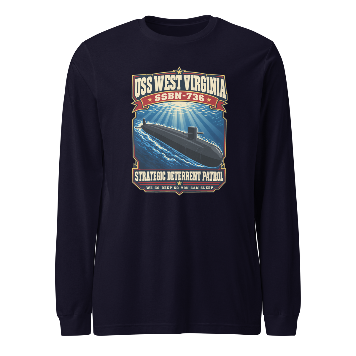 USS West Virginia (SSBN-736) Deterrent Patrol Long Sleeve Shirt - Retro