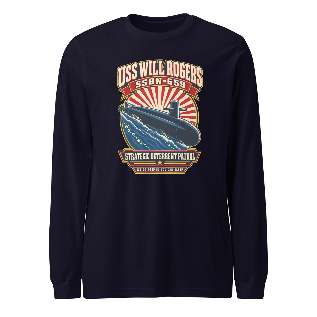 USS Will Rogers (SSBN-659) Deterrent Patrol Long Sleeve Shirt - Retro