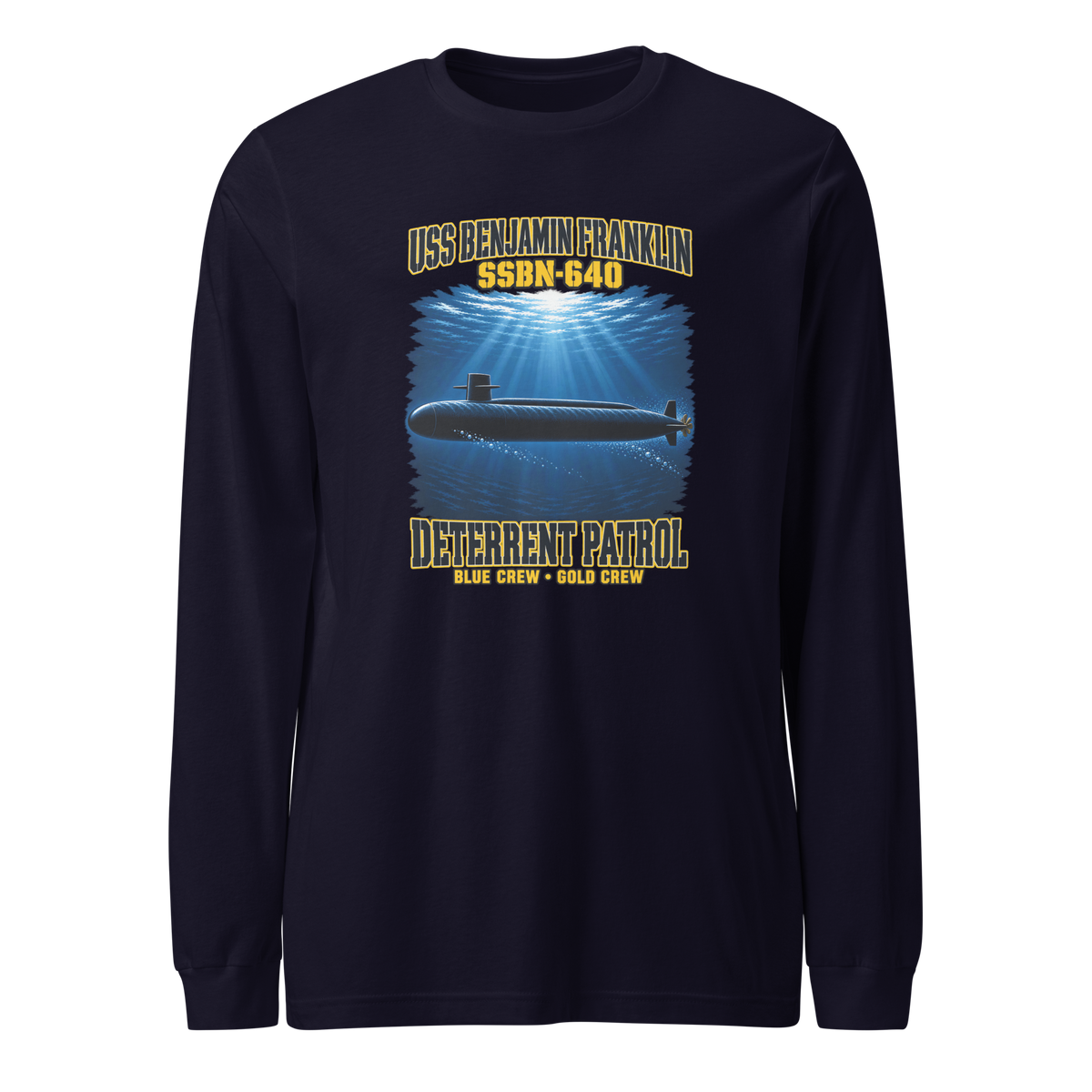 USS Benjamin Franklin (SSBN-640) Deterrent Patrol Long Sleeve Shirt - Deep Water