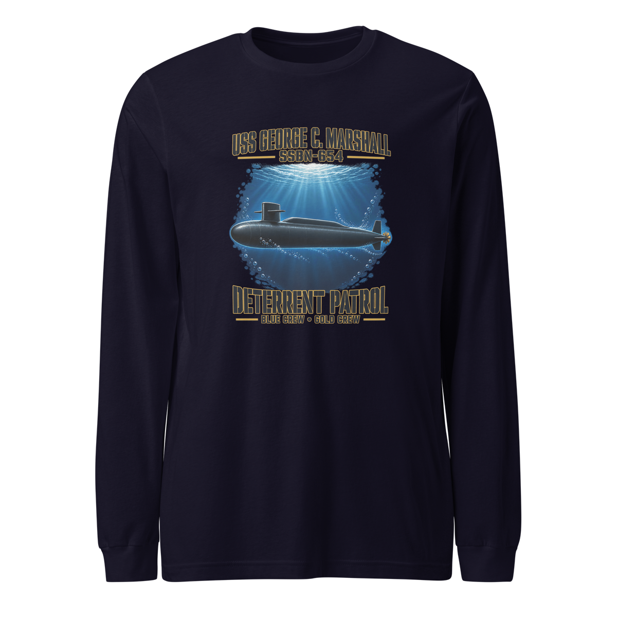 USS George C. Marshall (SSBN-654) Deterrent Patrol Long Sleeve Shirt - Deep Water