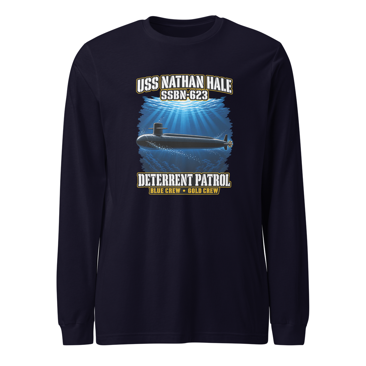 USS Nathan Hale (SSBN-623) Deterrent Patrol Long Sleeve Shirt - Deep Water