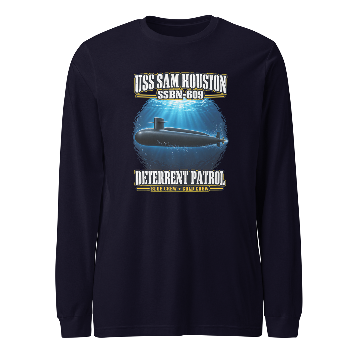 USS Sam Houston (SSBN-609) Deterrent Patrol Long Sleeve Shirt - Deep Water