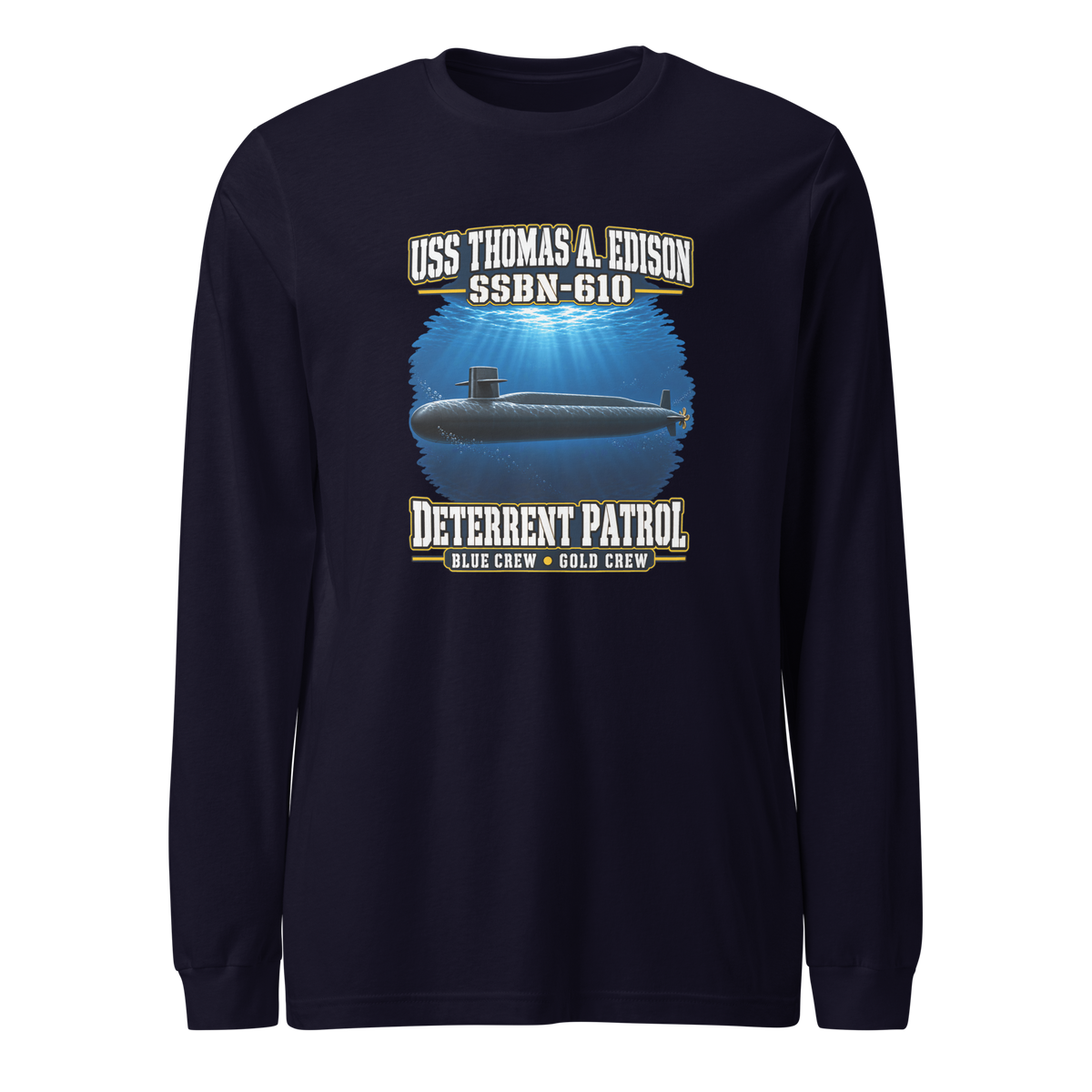 USS Thomas A. Edison (SSBN-610) Deterrent Patrol Long Sleeve Shirt - Deep Water