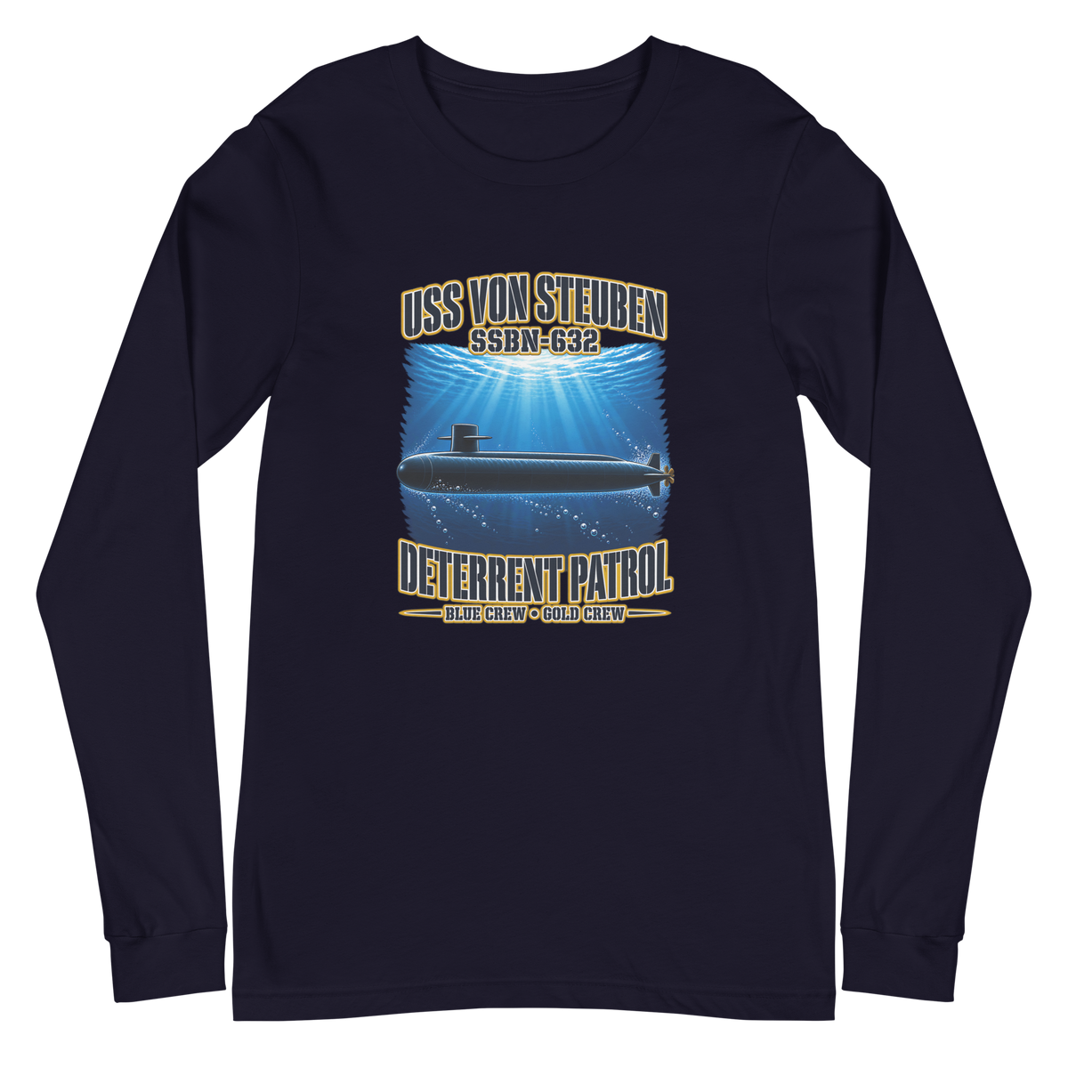 USS Von Steuben (SSBN-632) Deterrent Patrol Long Sleeve Shirt - Deep Water