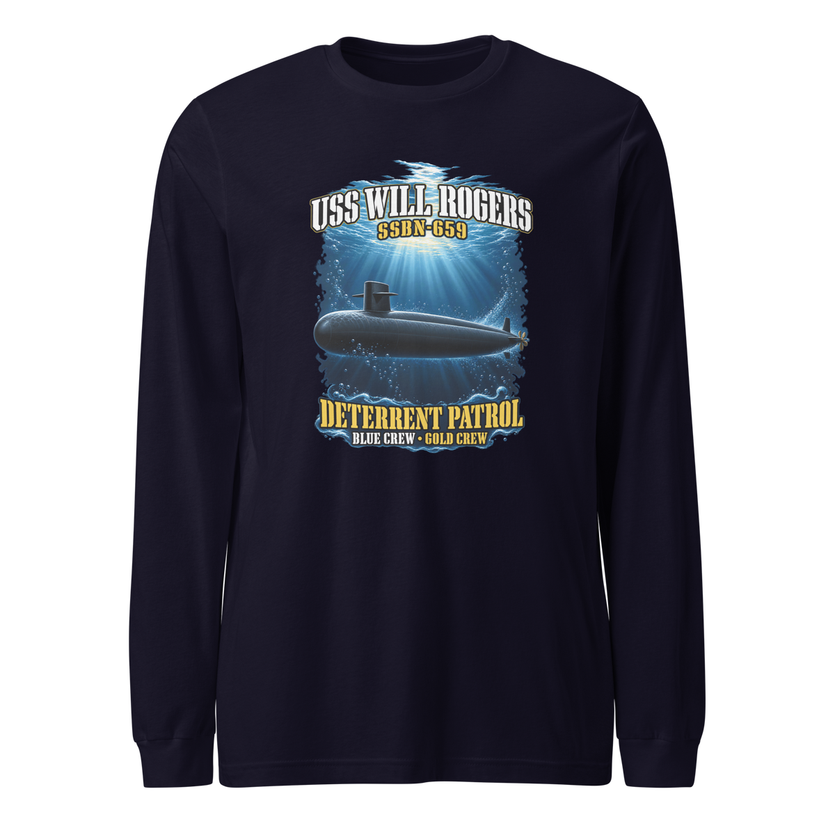 USS Will Rogers (SSBN-659) Deterrent Patrol Long Sleeve Shirt - Deep Water