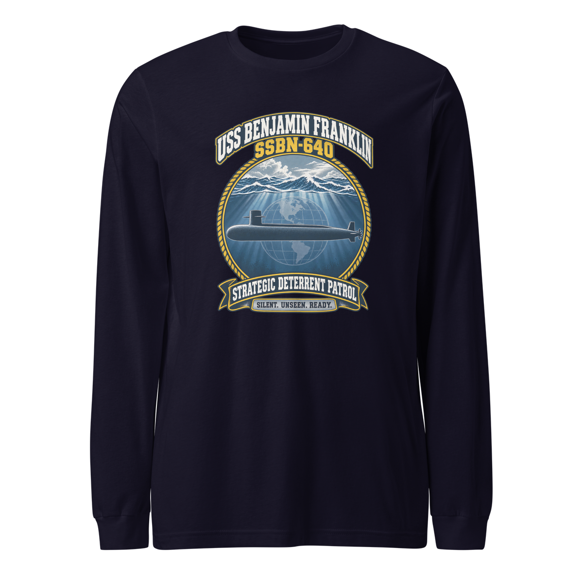 USS Benjamin Franklin (SSBN-640) Deterrent Patrol Long Sleeve Shirt - Emblem