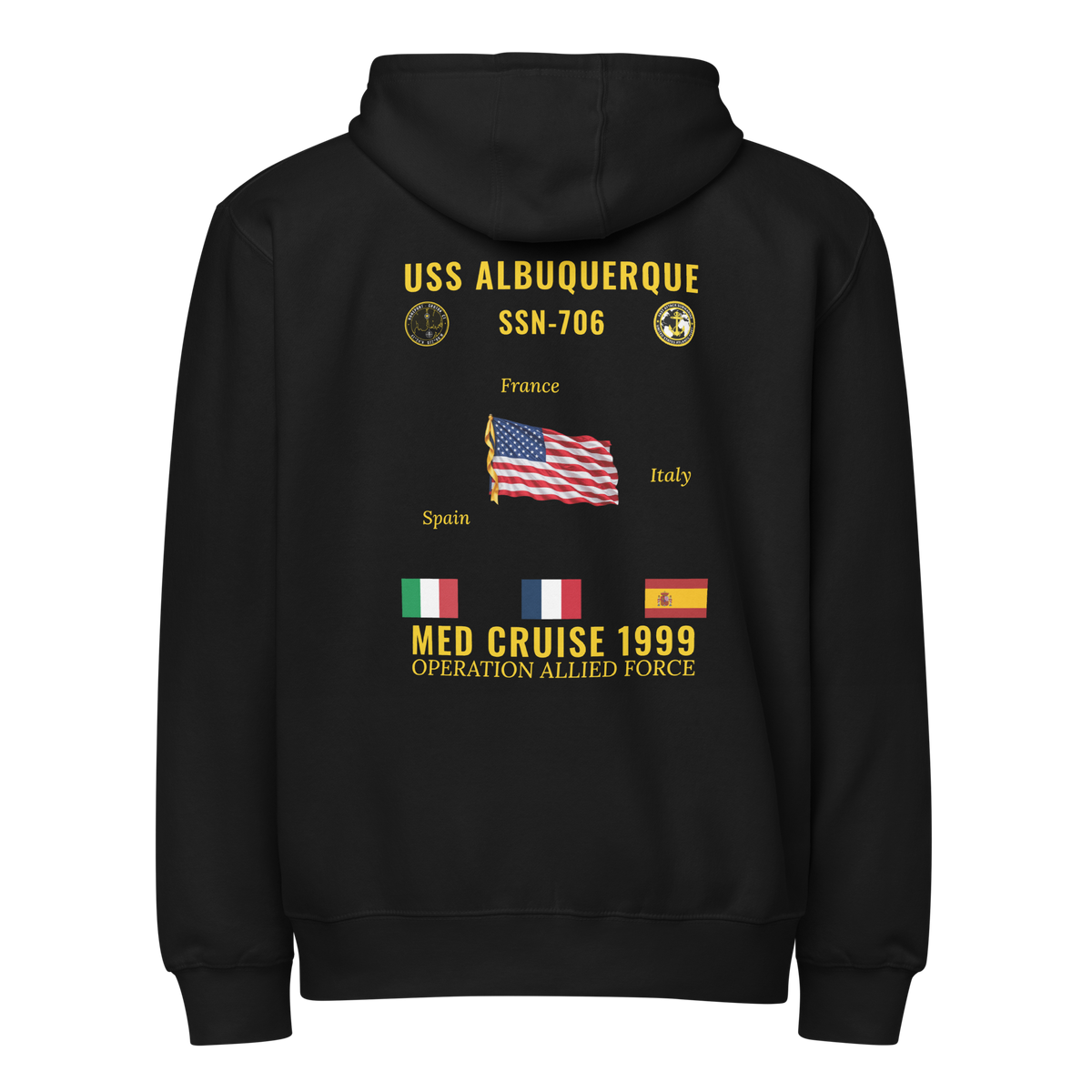 USS Albuquerque (SSN-706) 1999 Med Cruise Zip Hoodie