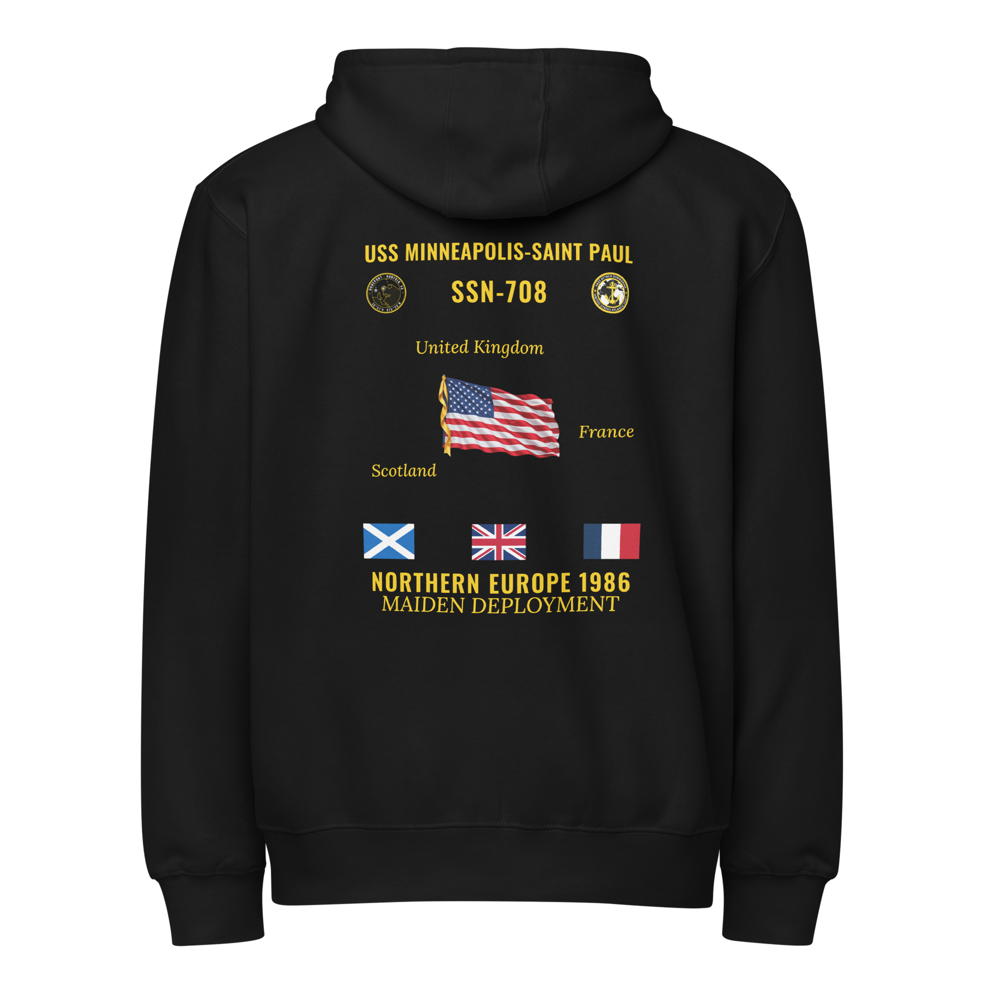 USS Minneapolis-Saint Paul (SSN-708) 1986 Northern Europe Cruise Zip Hoodie
