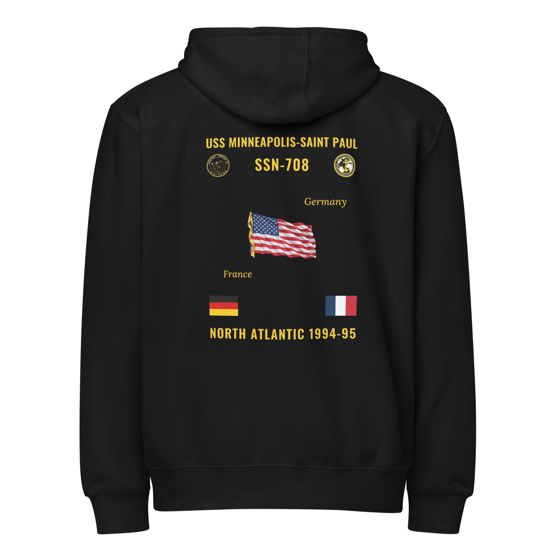 USS Minneapolis-Saint Paul (SSN-708) 1994-95 North Atlantic Cruise Zip Hoodie