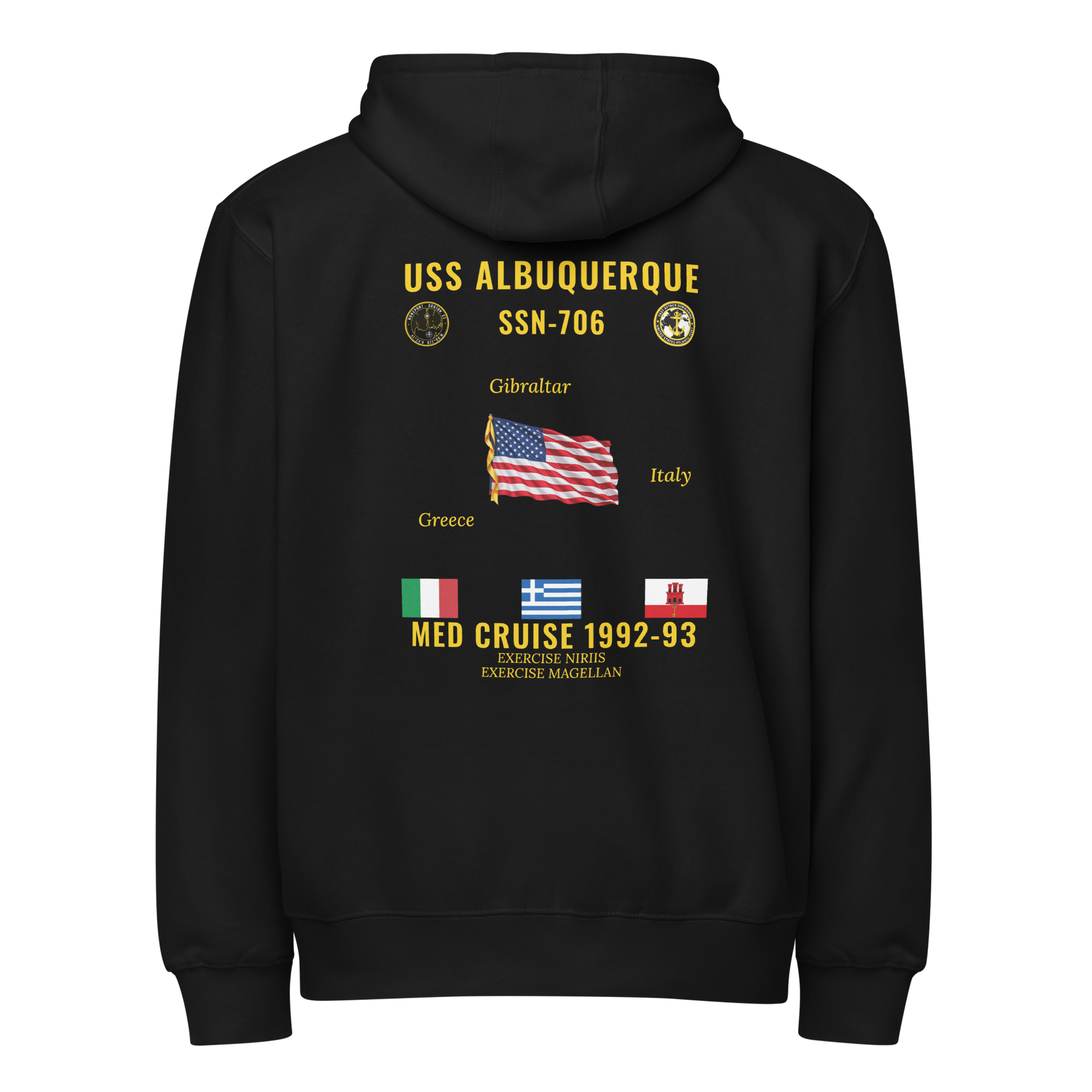 USS Albuquerque (SSN-706) 1992-93 Med Cruise Zip Hoodie
