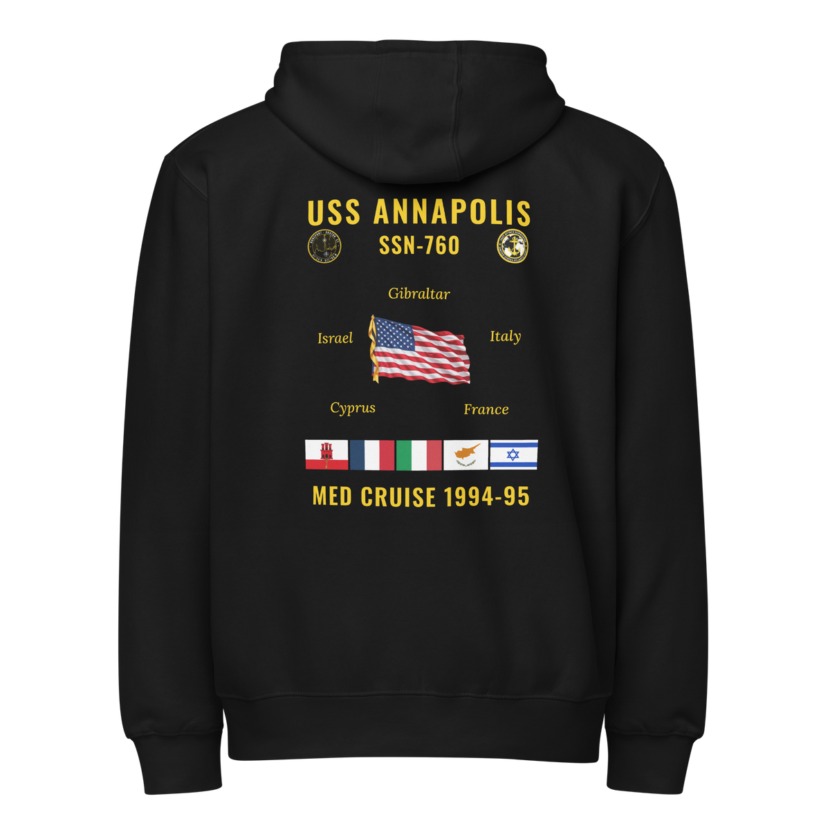 USS Annapolis (SSN-760) 1994-95 Med Cruise Zip Hoodie