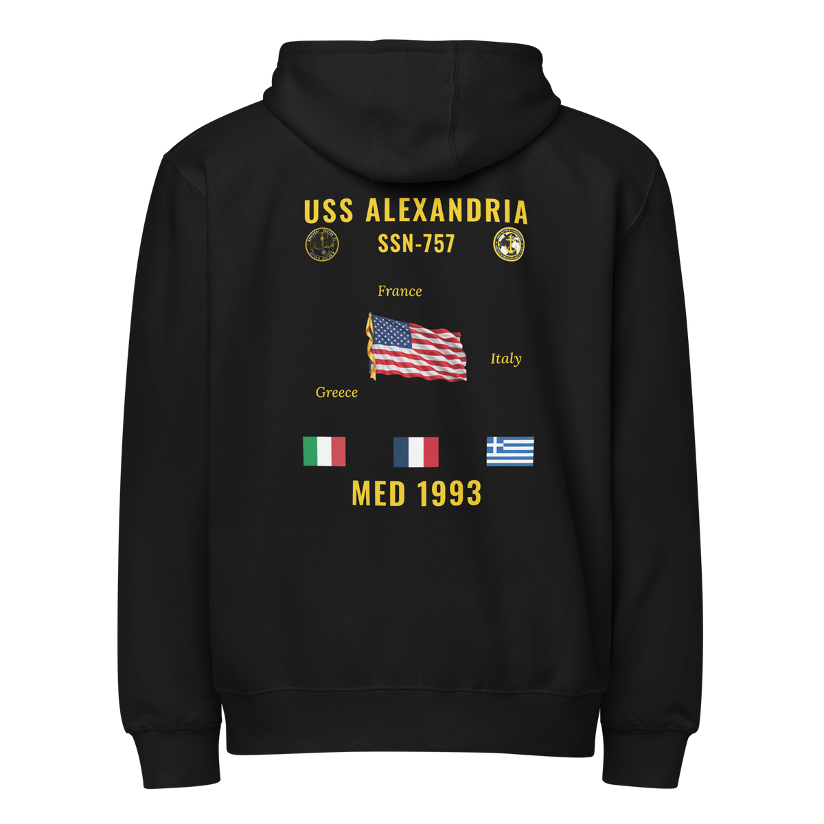 USS Alexandria (SSN-757) 1993 Med Cruise Zip Hoodie