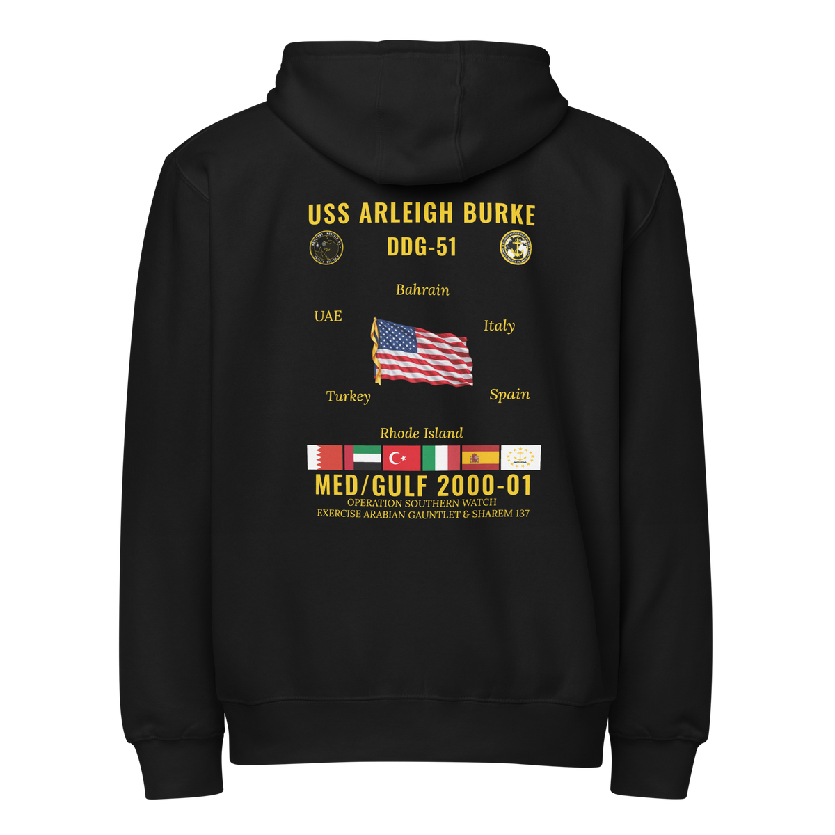 USS Arleigh Burke (DDG-51) 2000-01 Med/Gulf Cruise Zip Hoodie