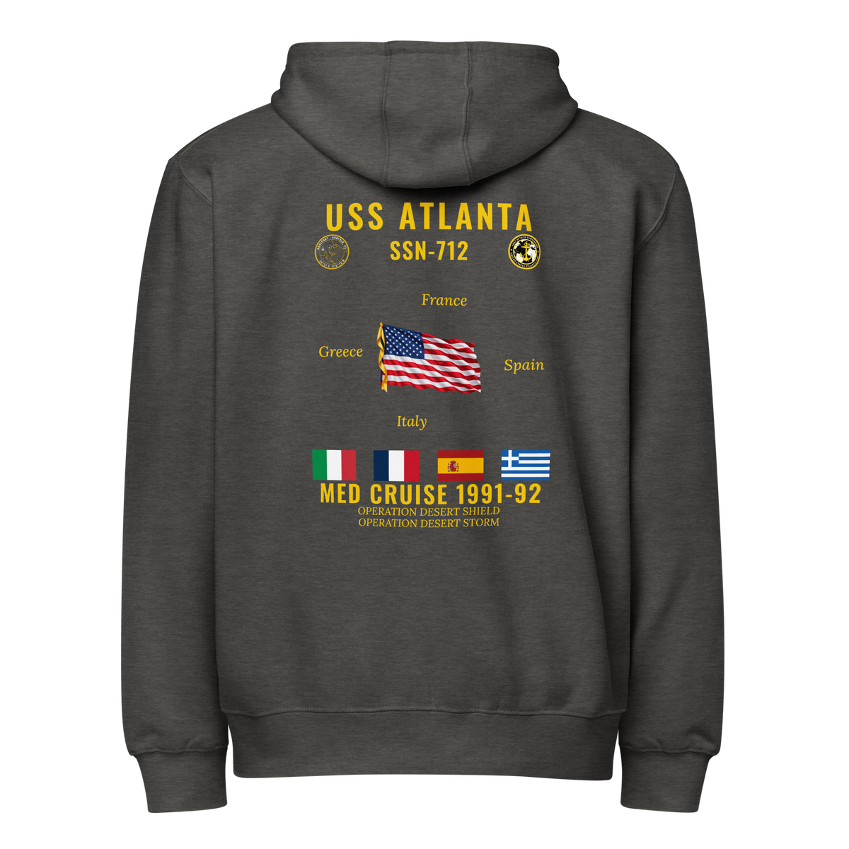 USS Atlanta (SSN-712) 1991-92 Med Cruise Zip Hoodie