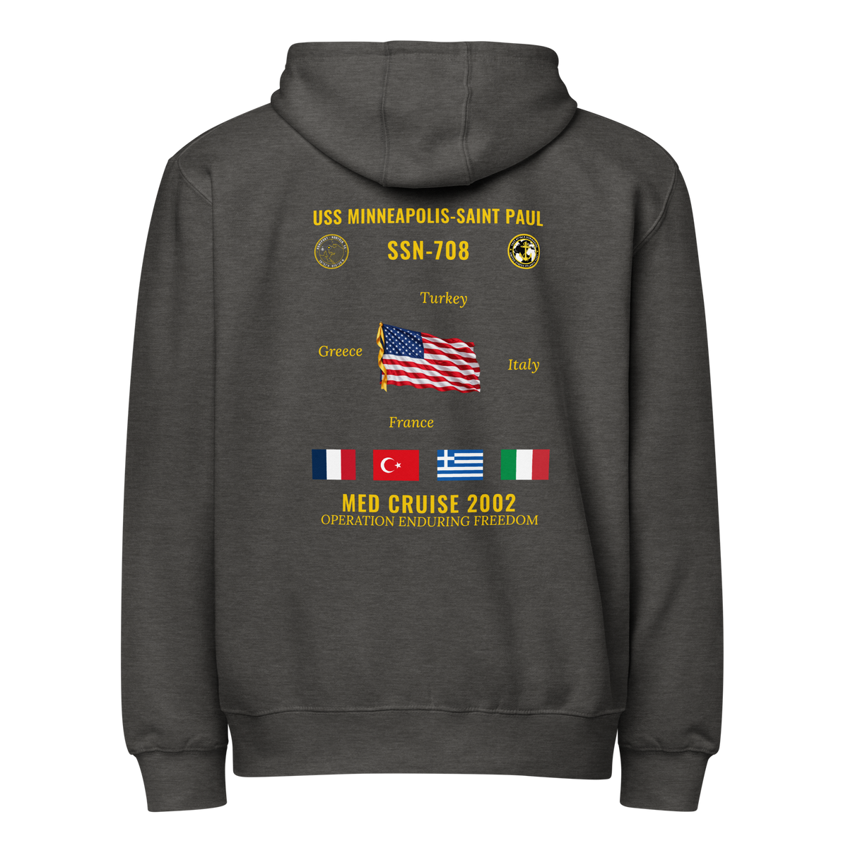 USS Minneapolis-Saint Paul (SSN-708) 2002 Med Cruise Zip Hoodie