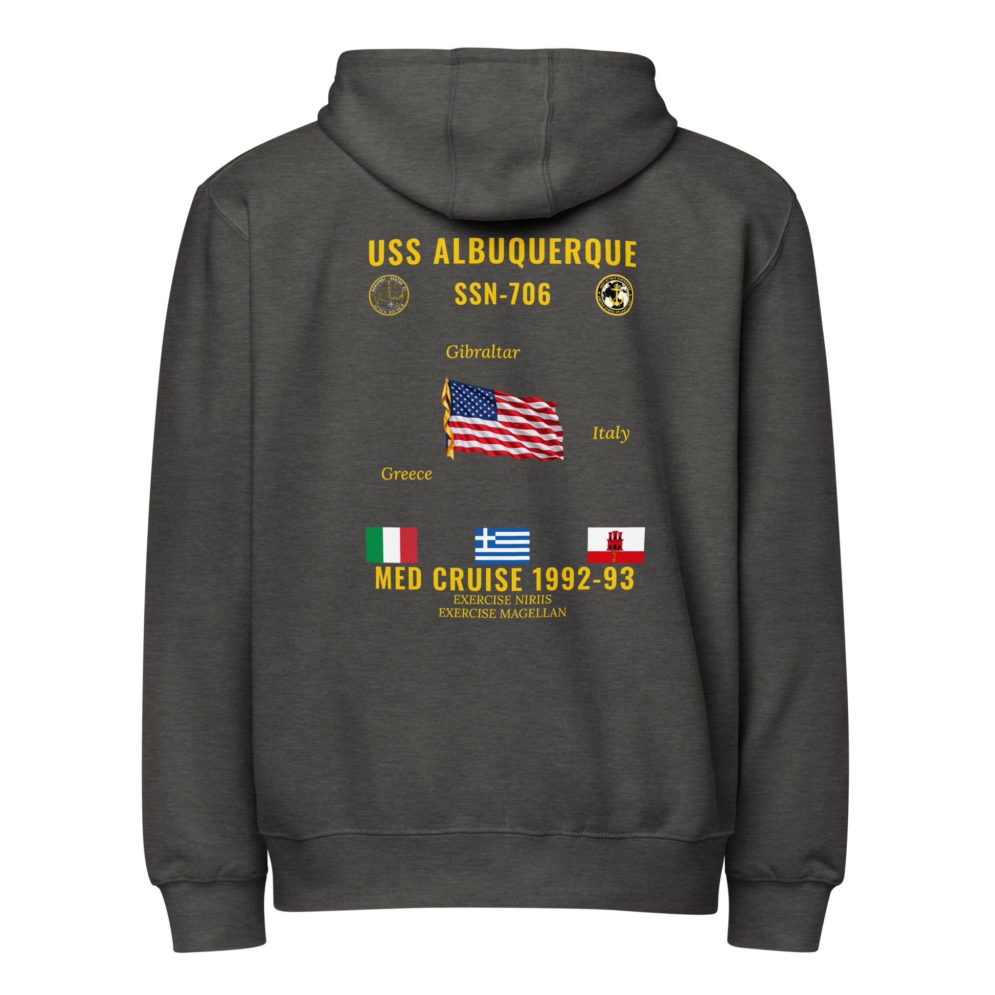 USS Albuquerque (SSN-706) 1992-93 Med Cruise Zip Hoodie