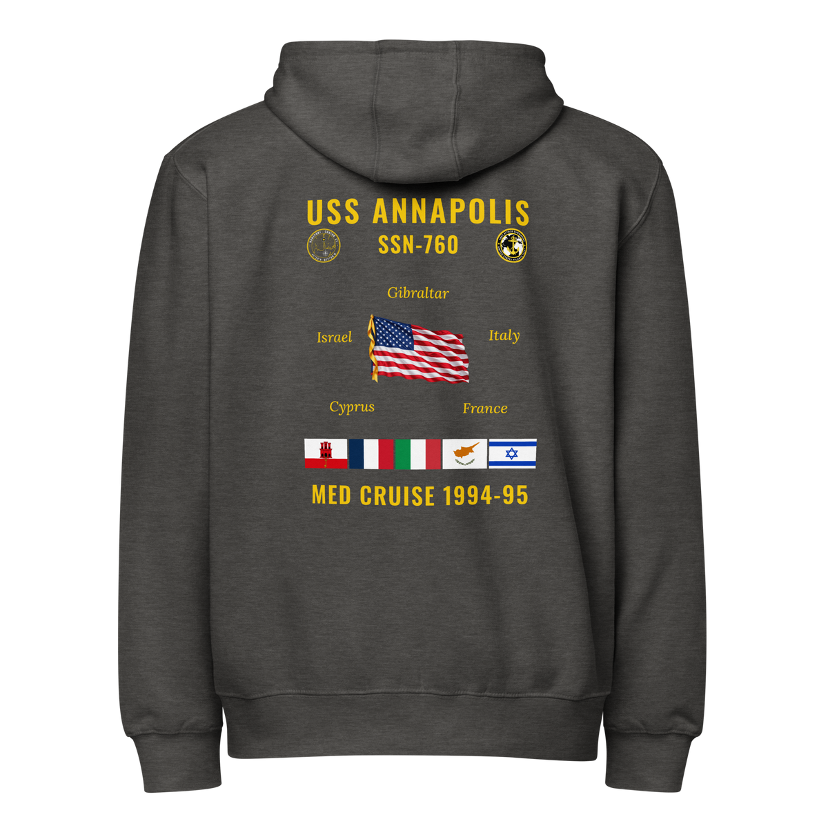 USS Annapolis (SSN-760) 1994-95 Med Cruise Zip Hoodie