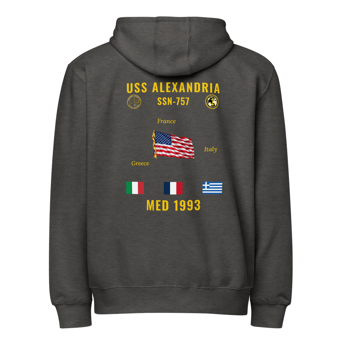 USS Alexandria (SSN-757) 1993 Med Cruise Zip Hoodie