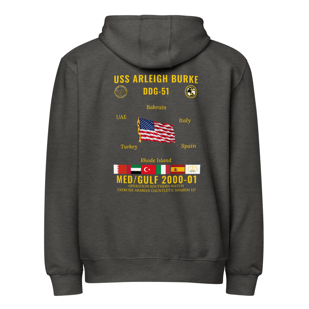 USS Arleigh Burke (DDG-51) 2000-01 Med/Gulf Cruise Zip Hoodie