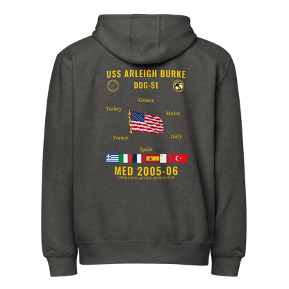 USS Arleigh Burke (DDG-51) 2005-06 Med Cruise Zip Hoodie