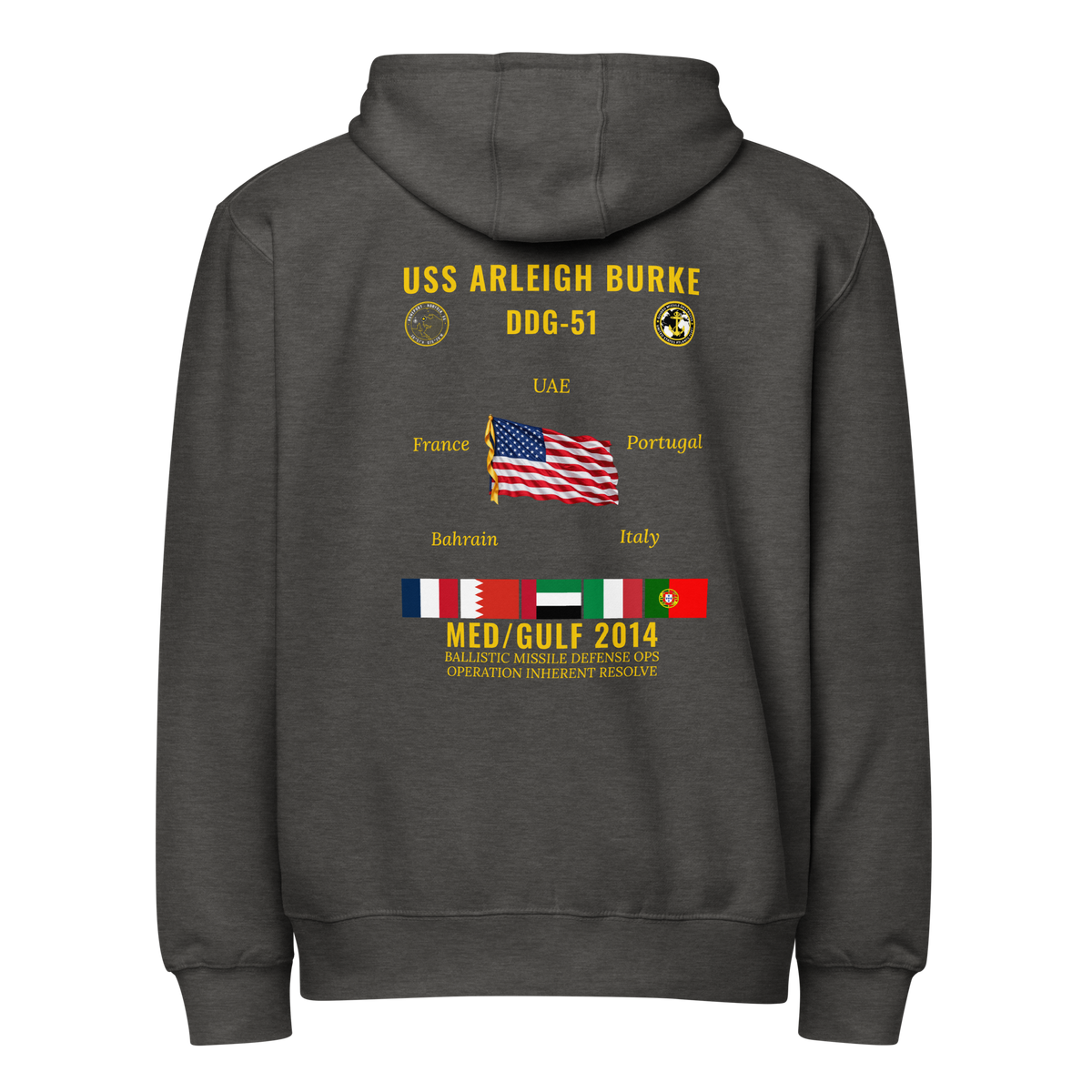 USS Arleigh Burke (DDG-51) 2014 Med/Gulf Cruise Zip Hoodie