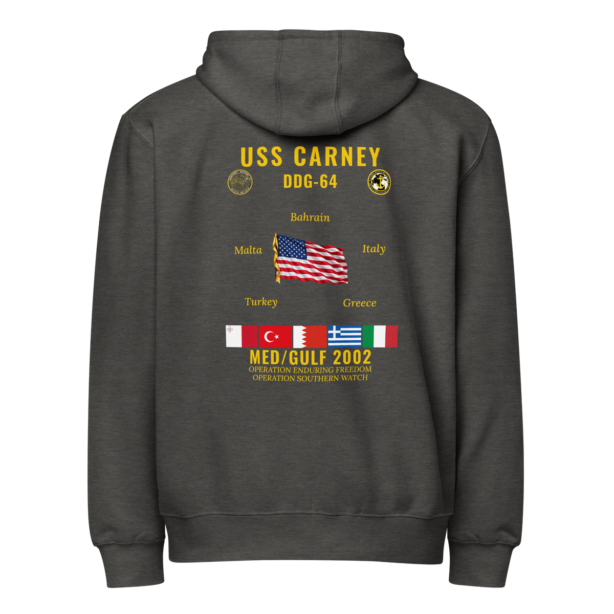 USS Carney (DDG-64) 2002 Med/Gulf Cruise Zip Hoodie