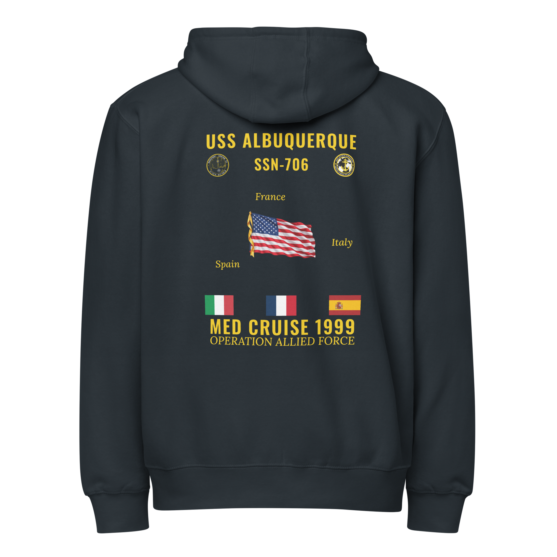 USS Albuquerque (SSN-706) 1999 Med Cruise Zip Hoodie