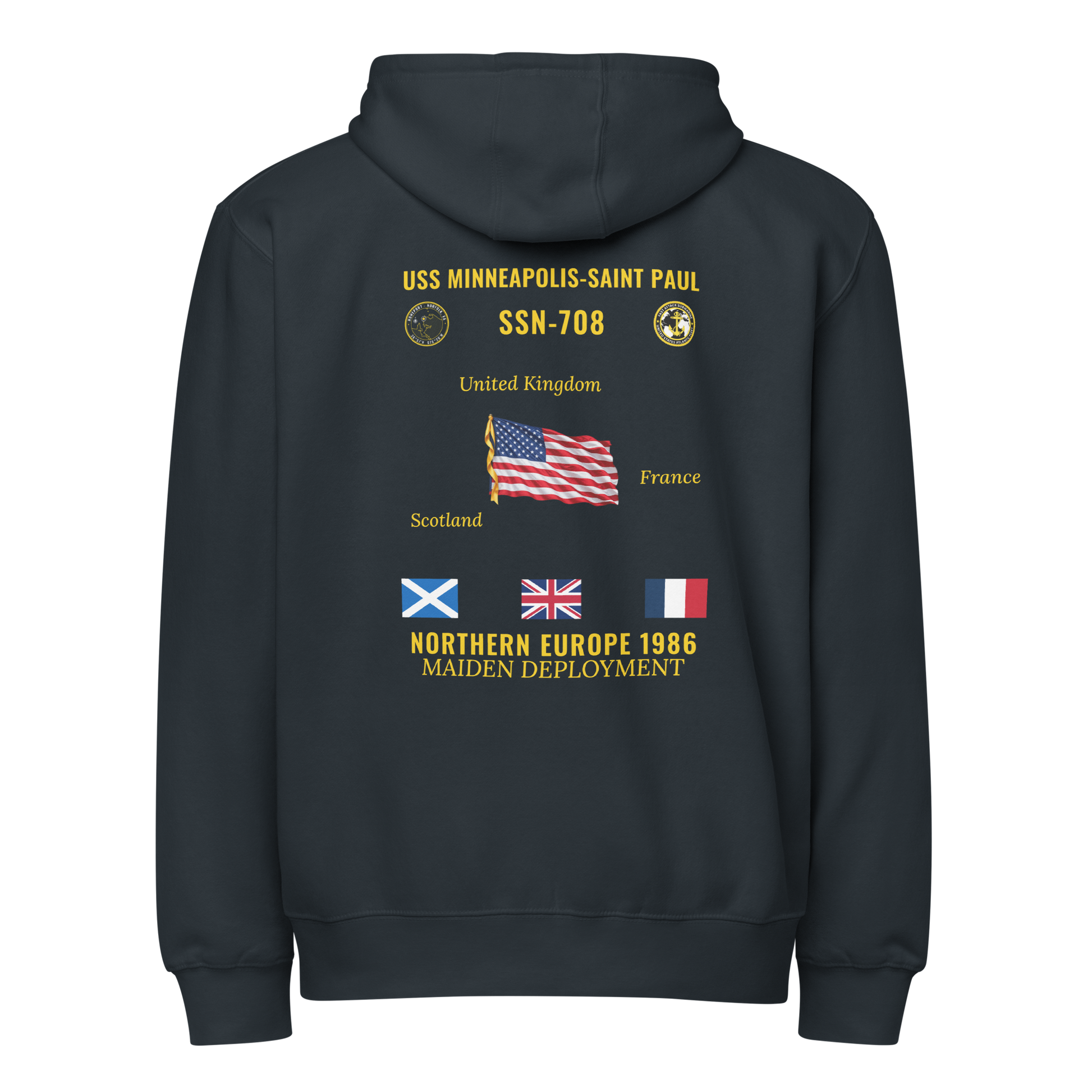 USS Minneapolis-Saint Paul (SSN-708) 1986 Northern Europe Cruise Zip Hoodie