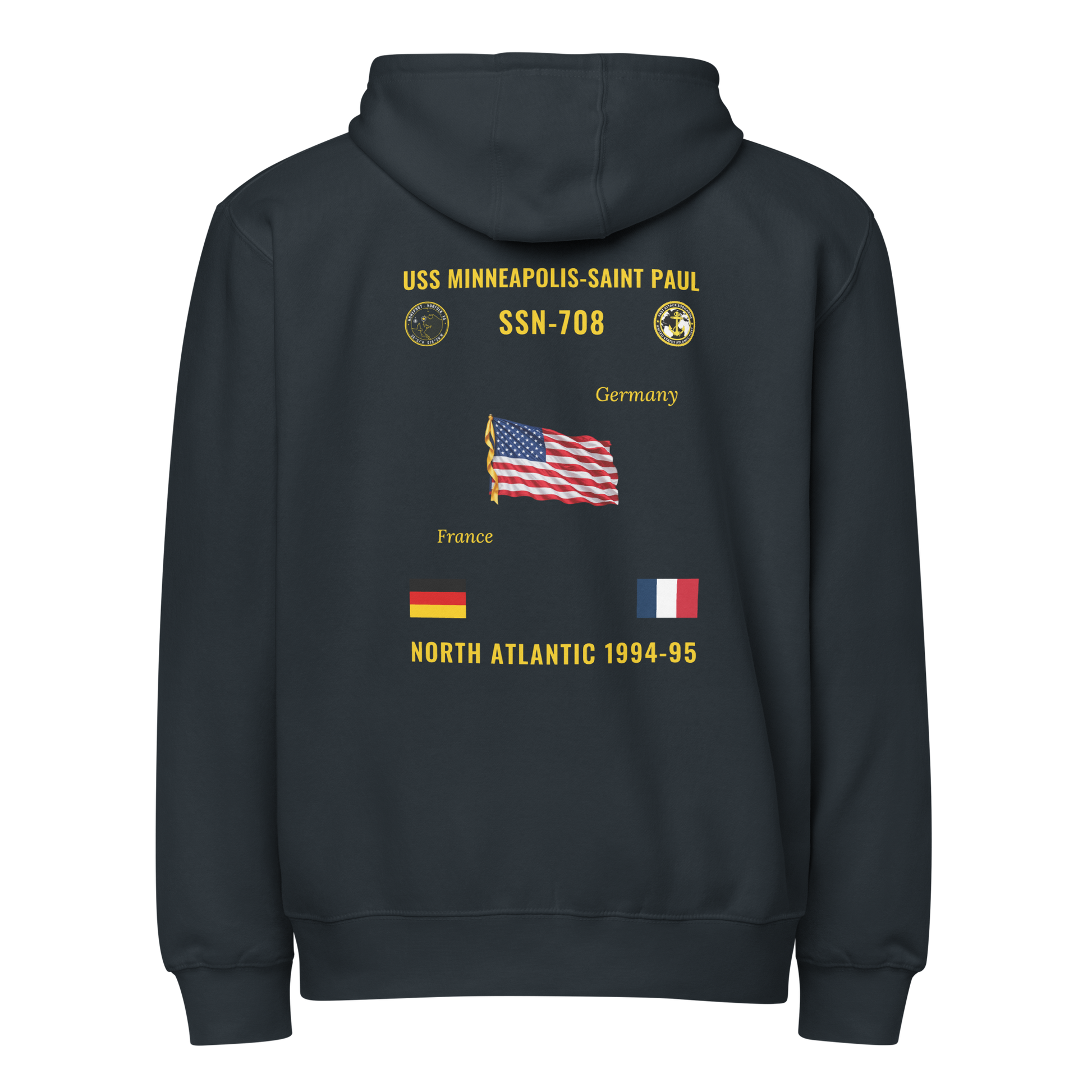 USS Minneapolis-Saint Paul (SSN-708) 1994-95 North Atlantic Cruise Zip Hoodie