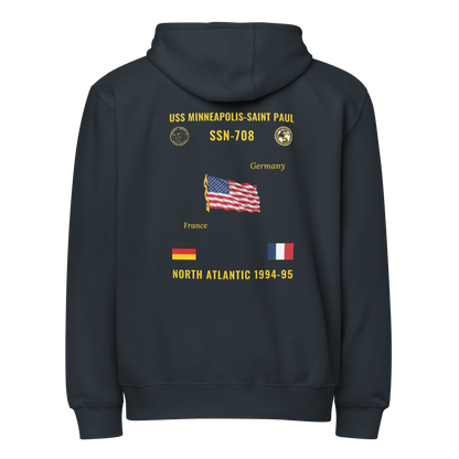 USS Minneapolis-Saint Paul (SSN-708) 1994-95 North Atlantic Cruise Zip Hoodie