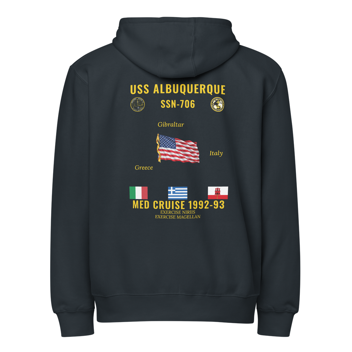 USS Albuquerque (SSN-706) 1992-93 Med Cruise Zip Hoodie