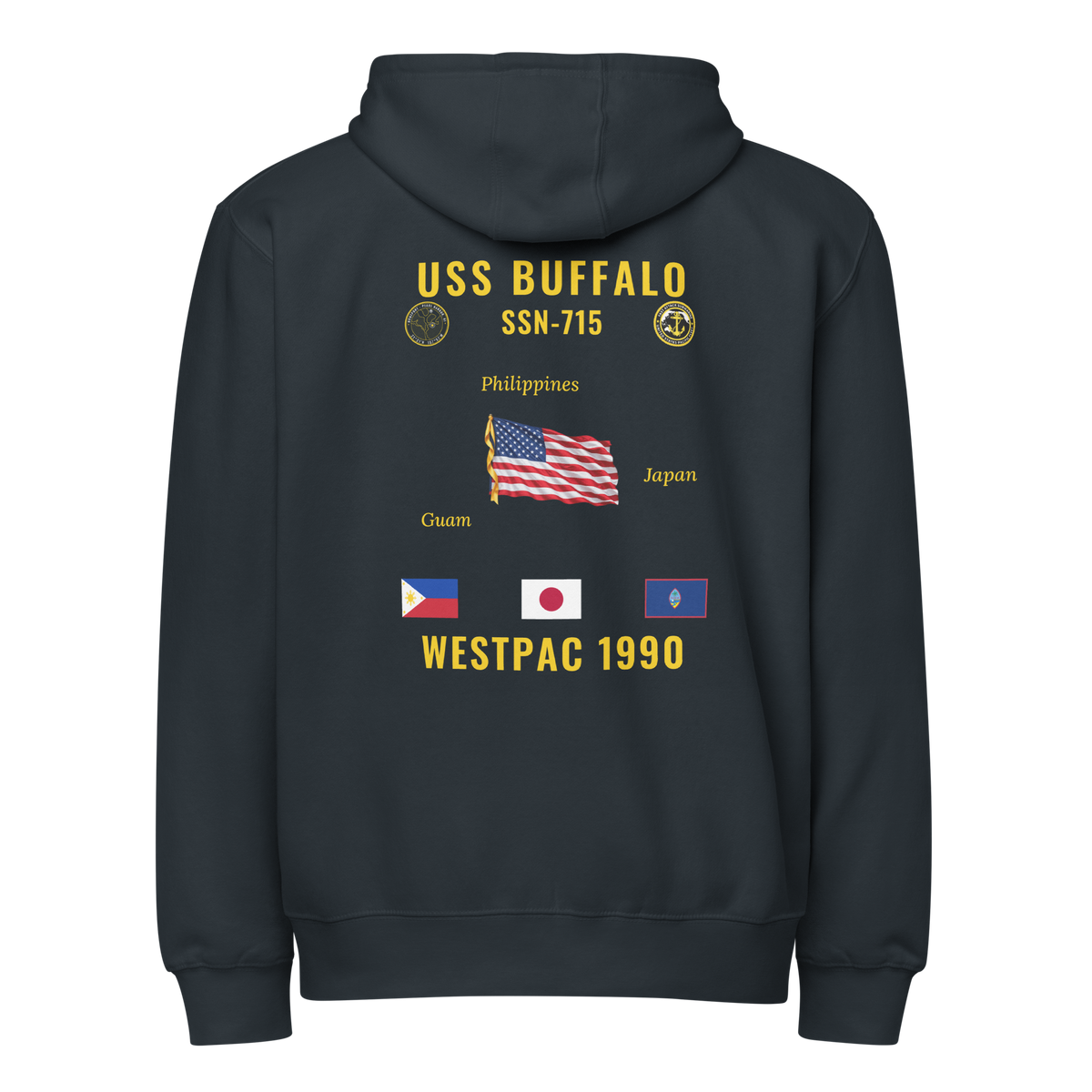 USS Buffalo (SSN-715) 1990 WestPac Cruise Zip Hoodie