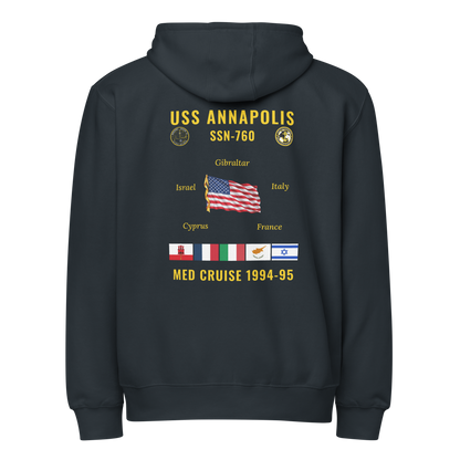 USS Annapolis (SSN-760) 1994-95 Med Cruise Zip Hoodie