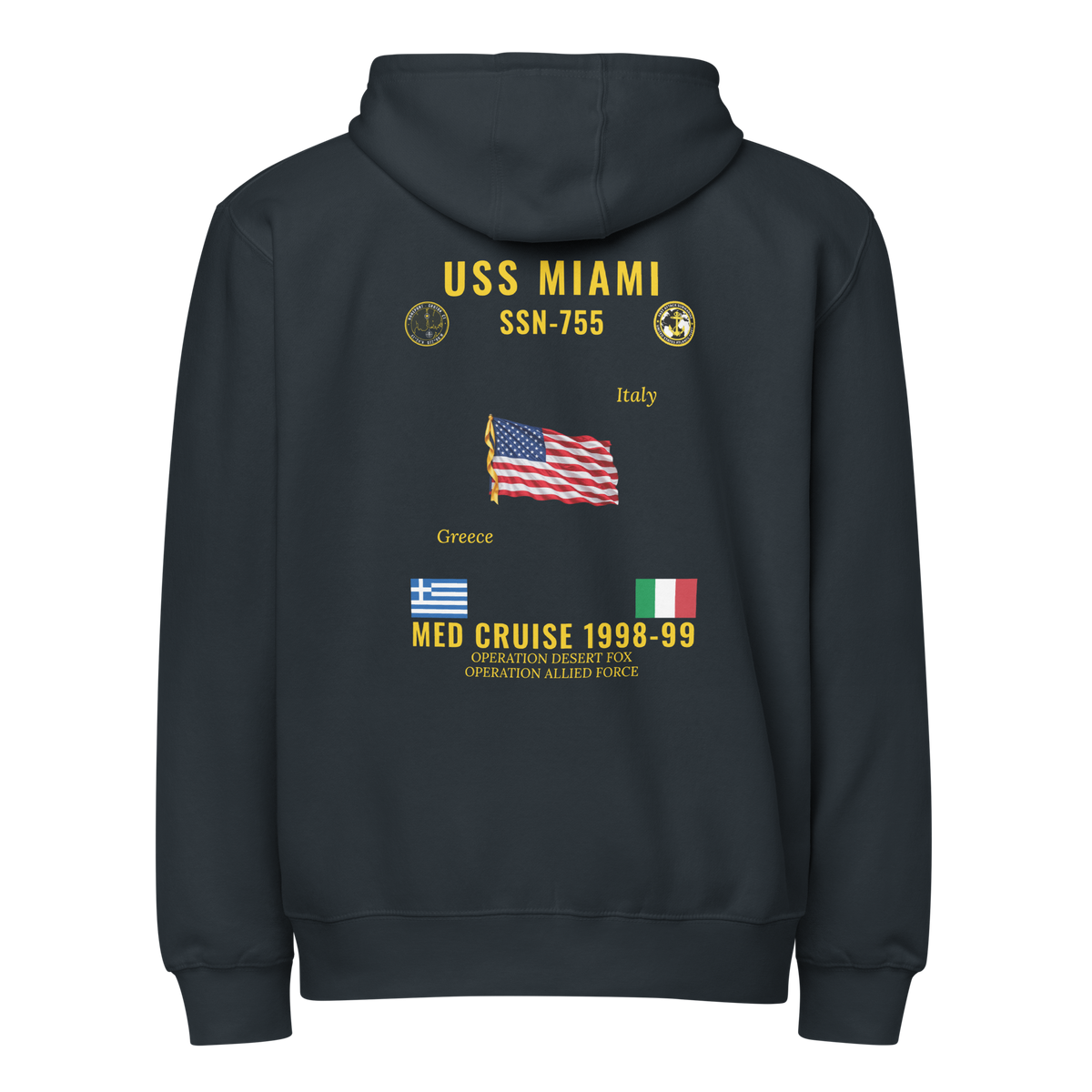 USS Miami (SSN-755) 1998-99 Med Cruise Zip Hoodie