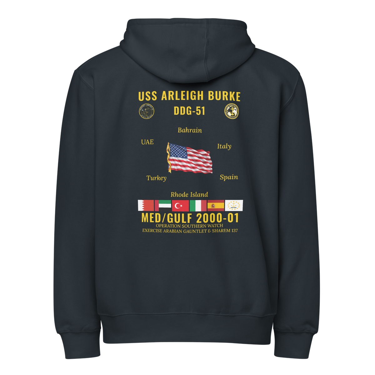 USS Arleigh Burke (DDG-51) 2000-01 Med/Gulf Cruise Zip Hoodie