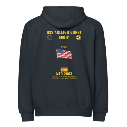 USS Arleigh Burke (DDG-51) 2003 Med Cruise Zip Hoodie