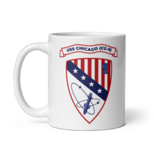 USS Chicago (CG-11) Ship's Crest Mug - Blue – left view, white, 11oz