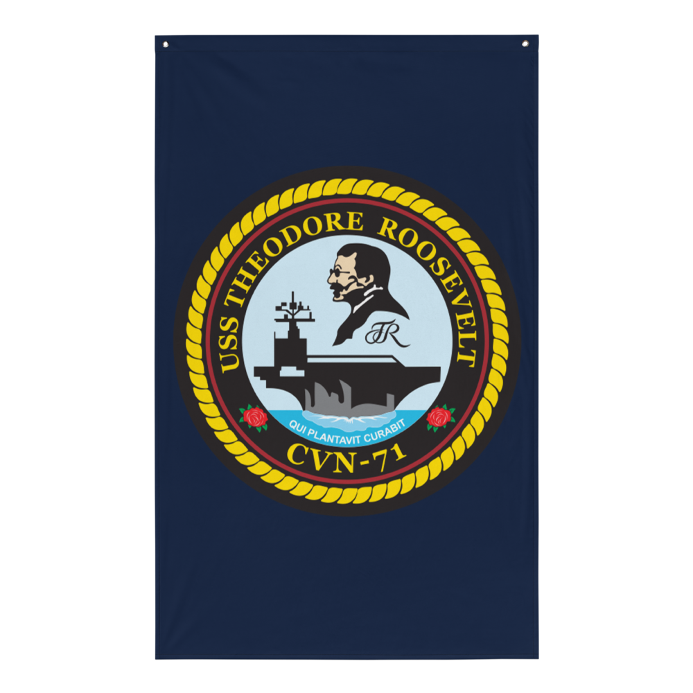 USS Theodore Roosevelt (CVN-71) Ship's Crest Flag – front view, white