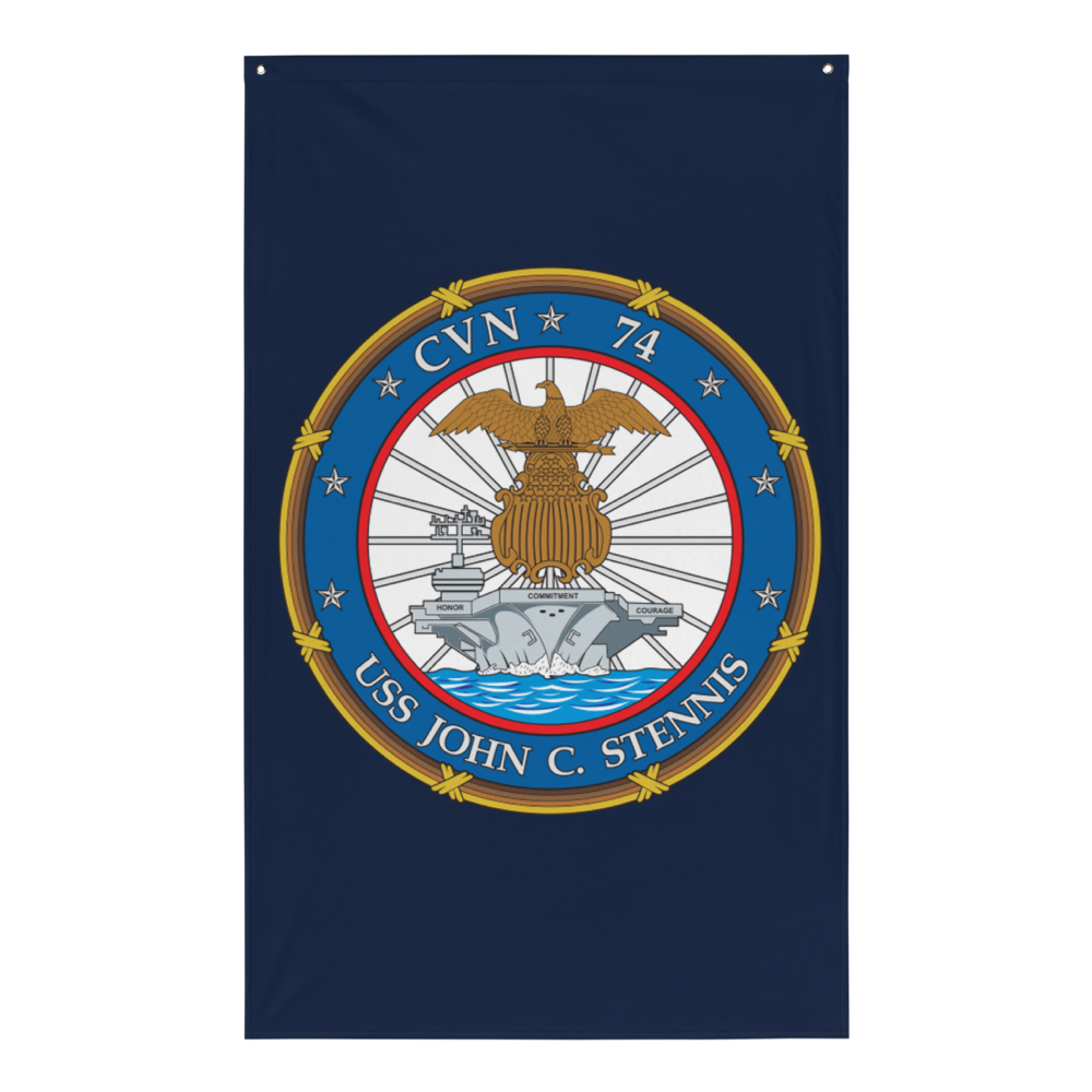 USS John C. Stennis (CVN-74) Ship's Crest Flag – front view, white