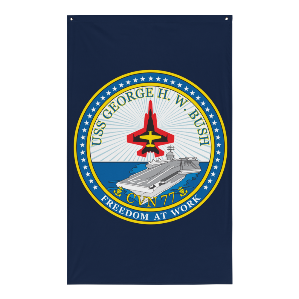 USS George H.W. Bush (CVN-77) Ship's Crest Flag – front view, white