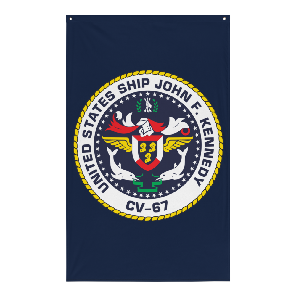 USS John F. Kennedy (CV-67) Ship's Crest Flag – front view, white